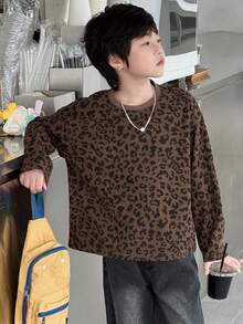 DAZY 宽松版型男童豹纹圆领T恤，休闲，秋季