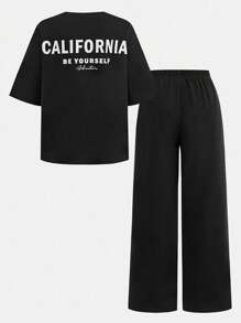 Tween Girl Casual Loose Minimalist Comfortable Round Neck Short Sleeve T-Shirt And Shorts Set