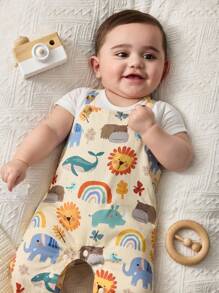 Cozy Pixies Mono de una pieza con estampado de animales de dibujos animados para bebés recién nacidos niño/niña, informal y versátil