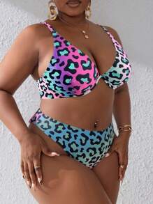 Slaydiva 大码豹纹泳衣套装，度假和海滩