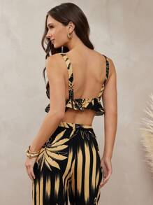 L'Amorae Ärmellose Crop Top für Frauen mit Bindedetail, Blume Muster und Fransen, ideal für den Urlaub