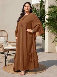 Mulvari Rochie de seară cu volane, culoare solidă, mărime plus