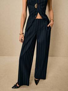 Poéselle 女士休闲条纹阔腿裤，适合通勤