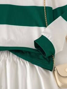 Sparklyn 青少年女孩运动衫套装 - 新款长袖运动衫搭配迷你裙套装，绿白条纹套装，舒适合身两件套，带有美国布鲁克林图案印花 - 彩色 - 查看 8