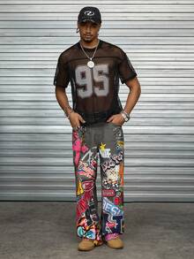 AXEPEAK 男士字母印花口袋阔腿宽松休闲裤，秋季 - 彩色 - 查看 6