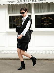 CUCCOO BIZCHIC 女士棕色尖头性感经典踝靴，侧拉链开合，粗跟，适合秋冬季圣诞节和新年假期