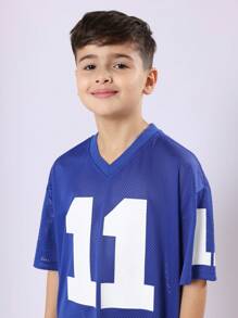 SUMWON Tween American Football Jersey Style Varsity Number T-Shirt Mesh Sports Breathable Team Summer Camp Jersey Number 11 - Blue - View 4