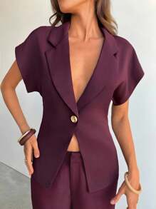 Aloruh Chaqueta de traje de manga corta roja para trabajo/oficina en otoño/invierno - Burdeos - Ver 6