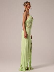 Musera Resort Đầm maxi ôm sát, đan móc, đính cườm và tua rua, thích hợp cho kỳ nghỉ hè ở Ibiza, phong cách thanh lịch, dễ thương, thích hợp cho lễ hội bãi biển, tiệc tùng, phong cách boho, đồ đi biển, trang phục nghỉ lễ, trang phục mùa hè, mùa xuân. - Màu xanh chanh - Xem 2