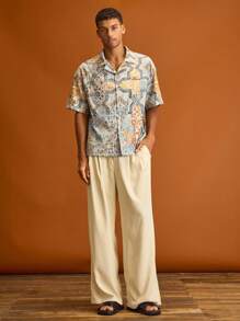 Musero Short Sleeve All Over Pattern Button Through Revere Collar Shirts Embroidery Detailing Summer Holiday Vacation - Multicolor - View 4