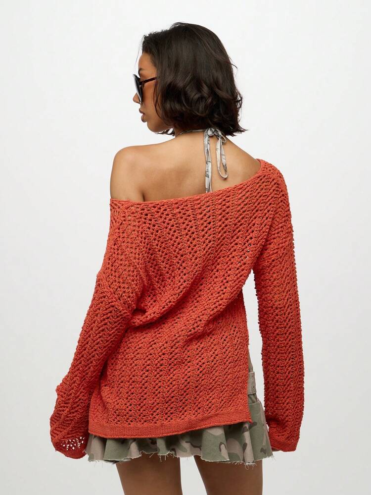 SUMWON WOMEN Crochet Knit Off Shoulder Beach Cover Up