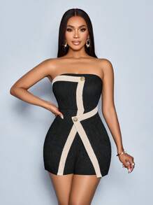 SOLERSUN Sommer-Outfits, Sommerkleidung, Konzert-Outfit für Damen, Rave-Outfits, Festival-Urlaubs-Outfits, Damen, Business-Casual, Strand-Outfits für Damen, Urlaubs-Outfits für Damen, Büro-Outfits für Damen, Old-Money-Stil, Damen, Boho, bescheiden, elegant und sexy, Urlaub, Retro-Kontrast, Schwarz, Apricot, Mode, einfach, neu, All-Match, Halloween, Retro-Party, Straße, Pendeln, Freizeit, One-Shoulder, schulterfrei, Outing-Kleidung, Jumpsuit, Tube-Top, Shorts, Retro, Bohemian, Rüschensaum, elastische Taille, tailliert - Schwarz - Übersicht 3