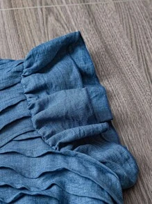 SHEIN PETITE 2 件大码女式纹理面料盖袖上衣和裤子休闲套装，秋季 - 藍色 - 查看 4