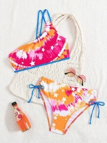 SHEIN Swim Bikini de dos piezas con estampado de estrellas para mujer, ideal para el verano y la playa - Multicolor - Ver 1