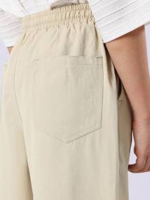 SUMWON 优质套穿阔腿斜纹棉布裤经典宽松版型舒适休闲裤柔软四季百搭校服风格 - 杏色 - 查看 8