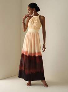 Vesra 女士无袖渐变色褶皱领口连衣裙