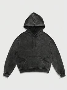 ROMWE MEN Casual Conjunto de sudadera con capucha con bolsillo y pantalones cortos con estampado de estrella para hombres, adecuado para primavera, verano y otoño - Negro - Ver 4