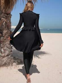 Swim Mulvari Solid Color Elegant Vacation Women's Burkini Swimsuit Set For Summer