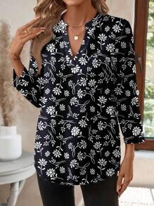 EMERY ROSE Women's V-Neck Solid Color Textured Fabric Casual Autumn Shirt White V-Neck Shirt Women's Shirt Women's Linen Shirt Women's White Shirt Women's Tops Autumn Women's Business Casual Women's Button-Down Shirt Women's Button-Down Shirt Chic Blouses For Women - Multicolor - View 4