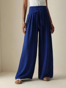 Vesra 女士纯色扭腰褶皱阔腿宽松裤，度假风格