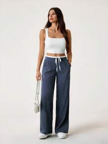 SHEIN Tall Women's Casual Commuting Striped Straight Leg Pants