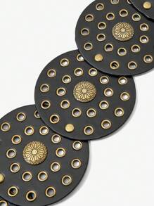 MUSERA Thắt lưng khóa tròn đính đinh tán PU cho lễ hội phương Tây - màu đen - Xem 5