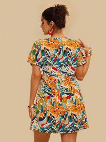 Travachic 大碼印花蝙蝠袖直筒連衣裙 - 彩色 - 查看 2