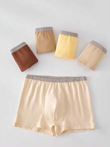 5pcs/Pack Teen Boys Solid Color Coffee Toned Cotton Soft Vintage Casual Simple Stylish Boxer Briefs,Back To School