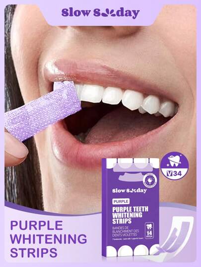 SlowSunday Purple Teeth Whitening Strips, Get Rid Of Smoke Stains, Coffee Stains, Tea Stains, Keep Your Mouth Clean And White