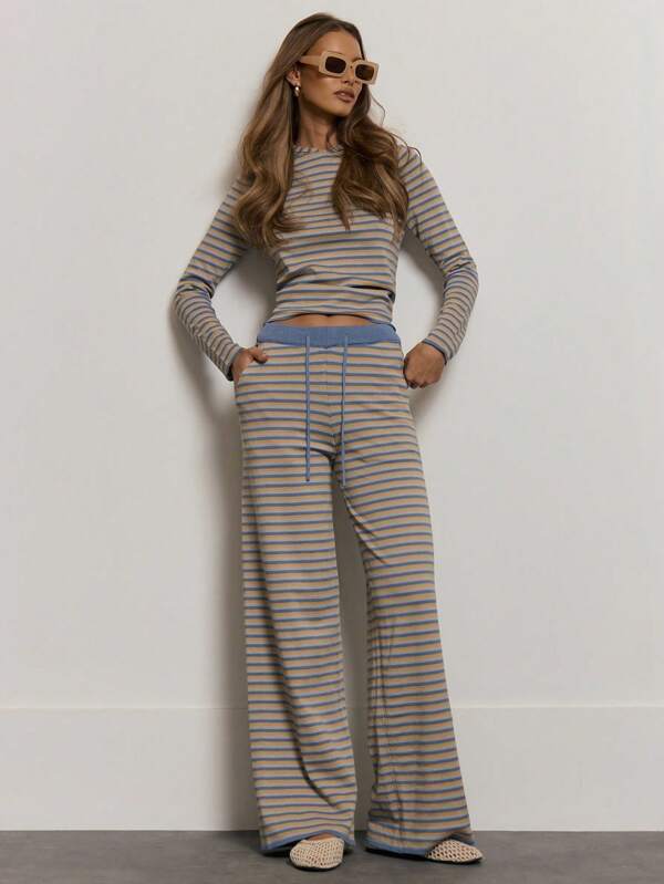 MUSERA Pantalones anchos con cintura de cordón a rayas, lindos para vacaciones de verano, aeropuerto, ropa casual elegante, solo para uso colectivo, atuendo de oficina para mujeres, ropa de oficina para otoño, uso diario, Navidad, fiesta de noche elegante
