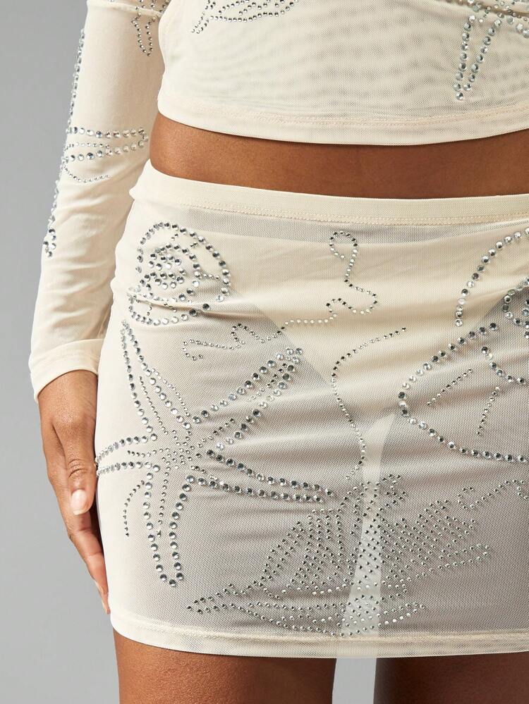 MISSGUIDED Two Piece Long Sleeve Star Fish Crop Top And Mini Skirt Set With Rhinestone Detail Cut Out Back Beach Resort Club Wear Festival Night Party Summer Outfit