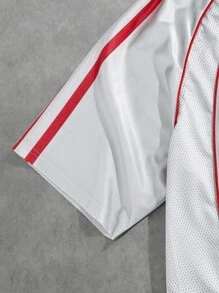 ROMWE MEN Prep 男式夏季休闲撞色装饰标语印花 Polo 衫 - 灰色 - 查看 4