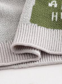 儿童小男孩绿色卡通动物图案圆领保暖针织可爱毛衣，适合派对、生日穿着 - 灰色 - 查看 7