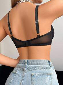 SHEIN 1 件性感蕾丝可拆卸衬垫女士文胸 - 黑色 - 查看 2