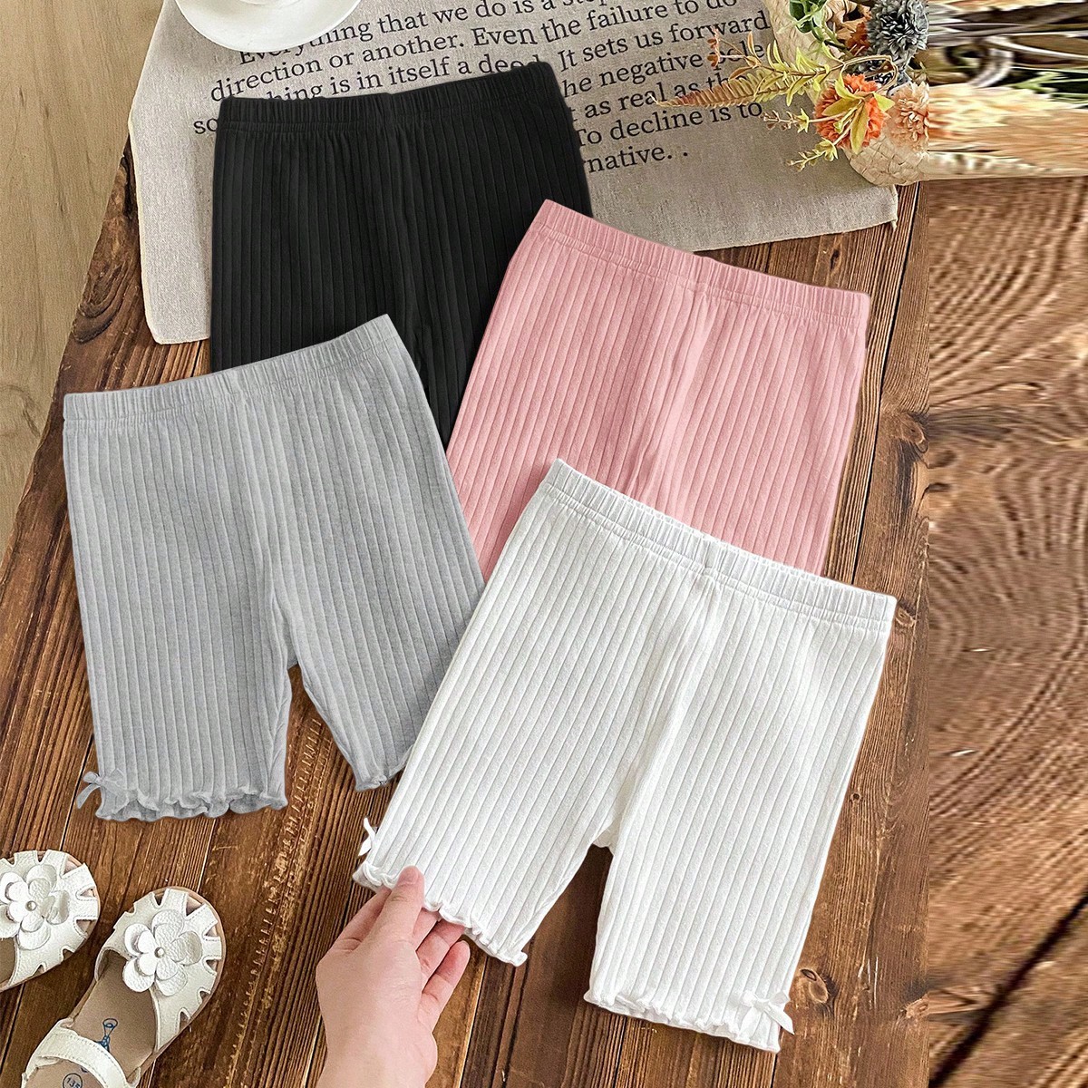 Set de 4 Piezas de Leggings casuales de unicolor ajustados para niñas jóvenes
