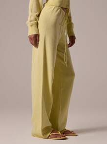 MUSERA 低腰抽绳罗纹针织阔腿休闲裤，适合秋冬季日常办公穿着，黄色系，适合圣诞节、工作、秋季等各种场合，尽显时尚格调。