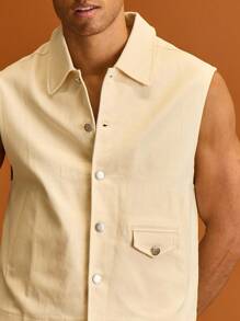 Musero 无袖纽扣短款背心，前口袋细节，春夏季假期 - 杏色 - 查看 5