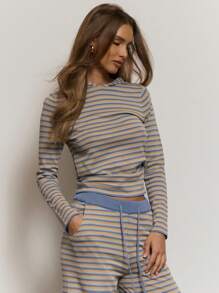 MUSERA 条纹连帽长袖修身针织上衣，可爱夏季度假机场街头休闲优雅酷炫套装上衣，仅限女性办公室着装，适合秋冬季日常办公穿着，时尚春季毛衣 - 彩色 - 查看 3