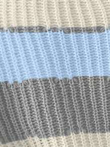 Chiquease 秋冬休闲拼色条纹灯笼袖针织毛衣针织套头衫秋季 - 彩色 - 查看 8