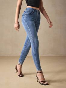 Selenza High Waist Bleach Wash Skinny Jeans - Light Wash - View 7