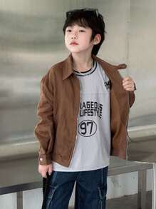 Dazy Kids Camiseta de manga corta de corte suelto informal con estampado de letra para niños preadolescentes, para el verano - Gris - Ver 3