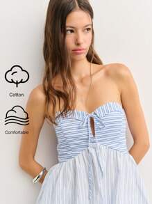 Nöista 露肩条纹上衣，夏日时尚 - 藍色 - 查看 1