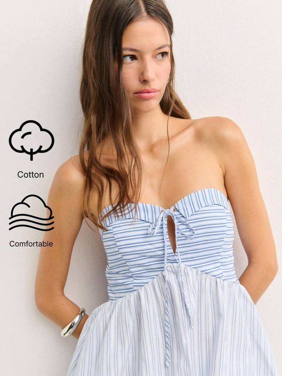 Nöista 露肩条纹上衣，夏日时尚 - 藍色 - 查看 1