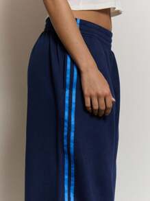 MUSERA Gestreifte Jogginghose mit weitem Bein und hoher Taille, Sommer Coolgirl Lässig Urlaub Reise Niedlich Elegant Flughafen Büro Outfit für Frauen, Büromode Damen, Winter - Königsblau - Übersicht 5