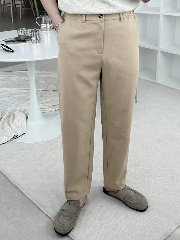DAZY All Season Plain Khaki Elastic Waist Design Men's Suit Pants, Suitable For Work
