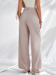 EURMUSE Women's Casual Commuting Solid High Waist Straight Leg Pants - Beige - View 2