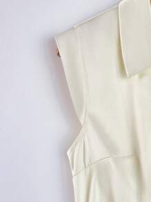 Franclia Ladies Solid Color Single-Button Cuffed Ruffle Casual Blouse - Apricot - View 5