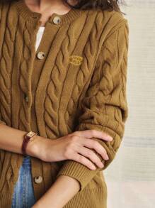 Briarwyn 女式字母刺绣扭纹长袖单排扣针织开衫 秋冬女装 返校节 复古风