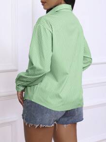 INAWLY Chemise rayée à manches longues et à épaules dégagées pour femmes, style décontracté, printemps/été, hauts à manches longues - Multicolore - Voir 2