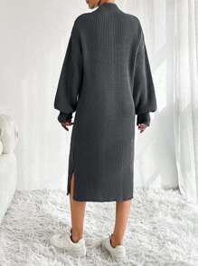 EURMUSE Damen Strickkleid mit Reißverschlussdetail - Dunkelgrau - Übersicht 5